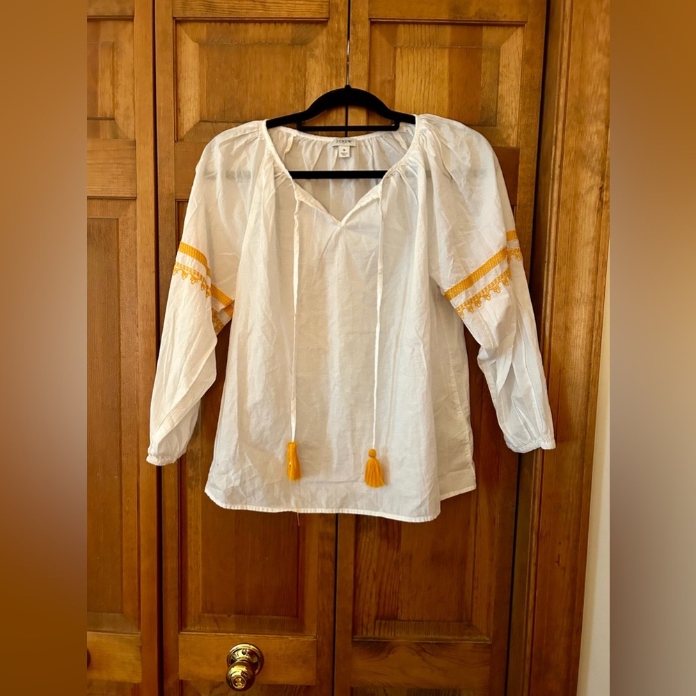 J. Crew Women’s Hippie Boho/Bohemian Granola Cotton White & Gold Sz S Blouse/Top